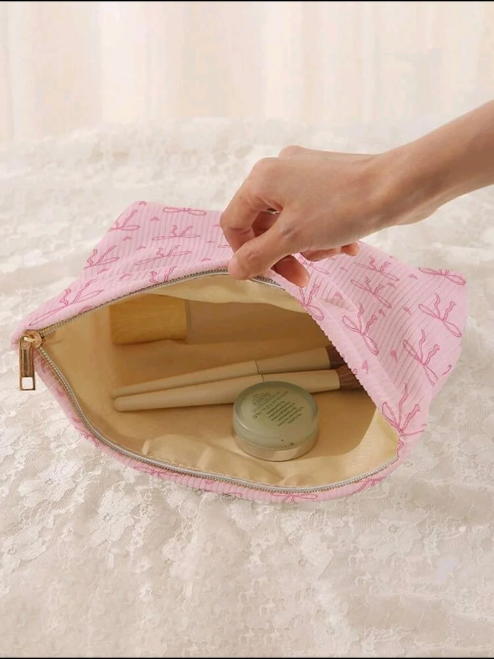 Pink Bow Pattern Cosmetic Pouch